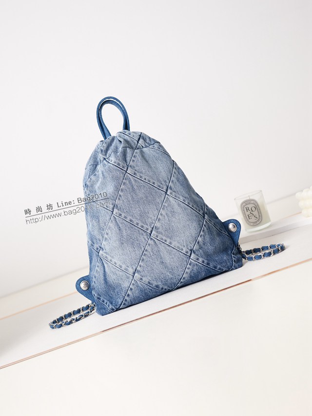 Chanel專櫃最新牛仔22 bag雙肩包 AS3859 香奈兒漸變色牛仔女士後背包 djc5389